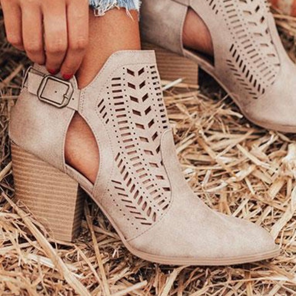 Nude Vegan Leather Distressed Ankle Booties - Picture 9 of 9